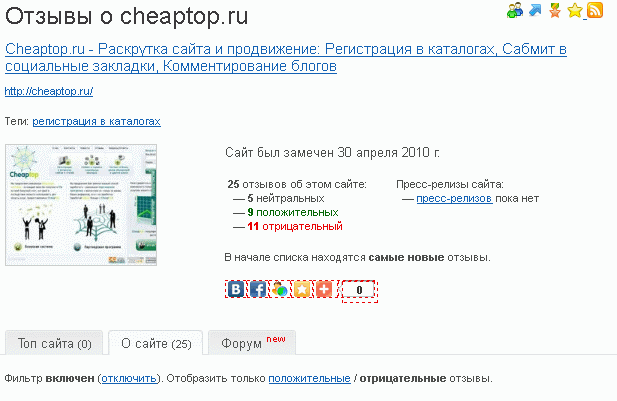 CheapTop.ru: отзывы не радуют совсем (отзыв с сайта saiter.ru)
